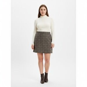 Antonio Melani Mini Skirt Womens Plus Size 18 Brown Plaid Trendy Fashion Lined